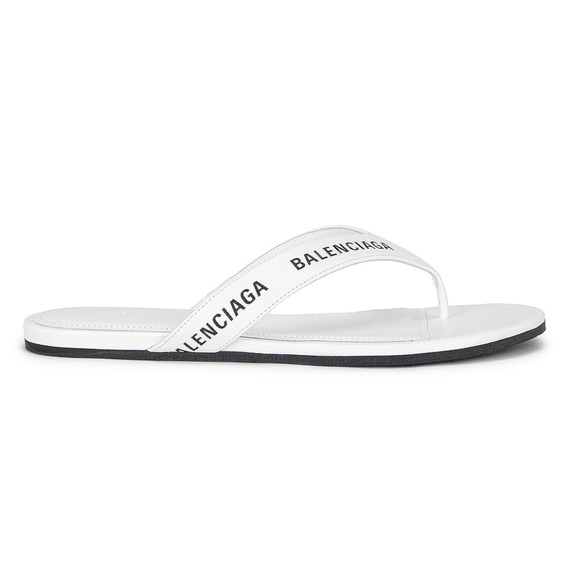 Balenciaga White Black Leather Logo Thong Slide Slip Sandal Flip Flop Flat 37.5 - Picture 1 of 9
